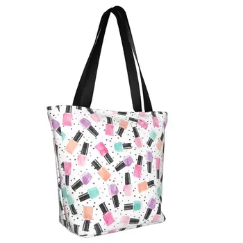 Лак для ногтей в горошек, сумки для покупок, женская сумка для маникюра, холщовая сумка для покупок в стиле поп-арт, сумки большой емкости 1