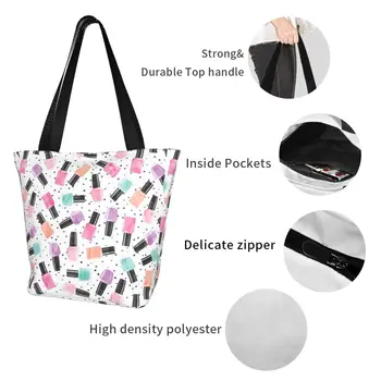 Лак для ногтей в горошек, сумки для покупок, женская сумка для маникюра, холщовая сумка для покупок в стиле поп-арт, сумки большой емкости 4