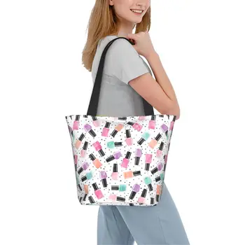 Лак для ногтей в горошек, сумки для покупок, женская сумка для маникюра, холщовая сумка для покупок в стиле поп-арт, сумки большой емкости 5