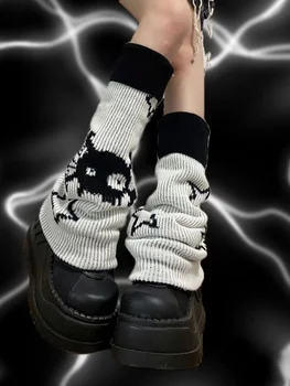 Y2k Harajuku Звезда Череп Принт Двусторонняя Одежда Вязаные Гетры Носки Для девочек в стиле Панк Япония Каваи Уличная Одежда Чехол Для Ног