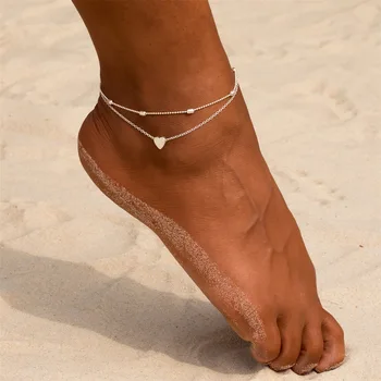 Женские ножные браслеты с сердечками, Босоножки, вязаные крючком, украшения для ног, Новые Ножные браслеты на ногу, браслеты на лодыжки для женщин, цепочка для ног 2