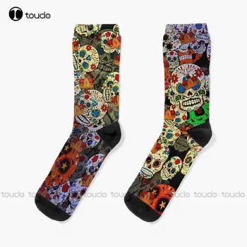 Красочные носки с сахарными черепами, обалденные носки на Хэллоуин, высококачественные Милые Элегантные Милые хлопковые носки с рисунком Каваи, Новые популярные