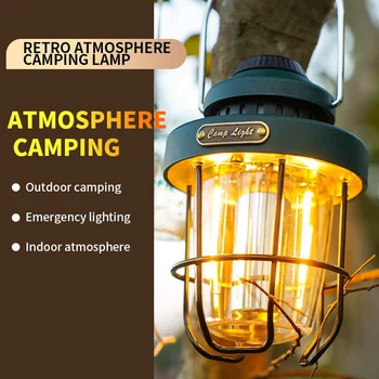 Светодиодная лампа для кемпинга, Ретро Подвесная лампа для палатки, Водонепроницаемые кемпинговые фонари с регулируемой яркостью, аккумулятор емкостью 3000 мАч, фонарь аварийного освещения для улицы