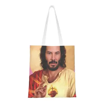 Сумки для бакалеи Saint Киану Ривз, милые холщовые сумки для покупок с принтом, портативная сумка Meme Jesus John Wick