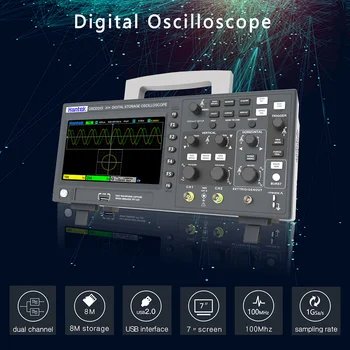 Цифровой Запоминающий осциллограф Hantek DSO2D15 2 Канала 150 МГц USB Osciloscopio 1GSa/s Измеритель частоты дискретизации 5