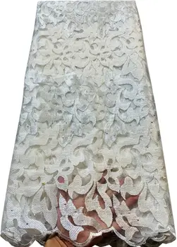 Африканская кружевная ткань с бисером, Вышитая Нигерийскими кружевами, ткань 2023, Высококачественная Французская Тюлевая кружевная ткань для женщин VLL3054, белая