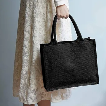 6 ШТ. Черная сумка-тоут из мешковины, джутовые сумки-тоут с ручками и ламинированной внутренней частью, Свадебные подарочные пакеты для подружек невесты, Пустые сумки