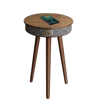 Деревянный круглый умный журнальный столик динамик мебель для дома мини маленький кофейночайный столик беспроводная зарядка qi с USBпортами