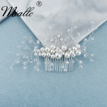 Свадебные аксессуары для волос с жемчугом Miallo, свадебные заколки для гребня для волос, женский головной убор с кристаллами серебристого цвета, подарок подружке невесты