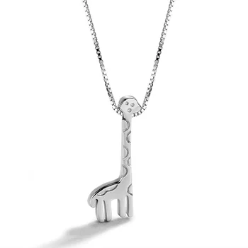 Женское ожерелье из стерлингового серебра 925 пробы для девочек, Милое животное, Подвеска в виде Жирафа, Колье, Цепочка-коробка 18 дюймов, Ювелирный подарок