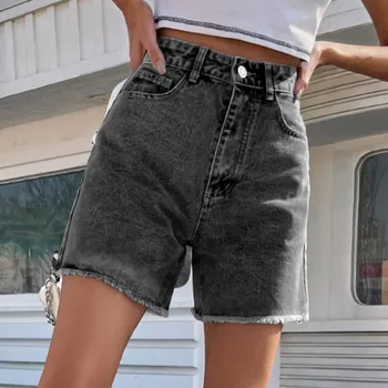 Классические джинсовые шорты Плавки с широкими штанинами на пуговицах летние Свободные женские шорты уличная повседневная одежда Выглядит тонкой Pantalones cortos