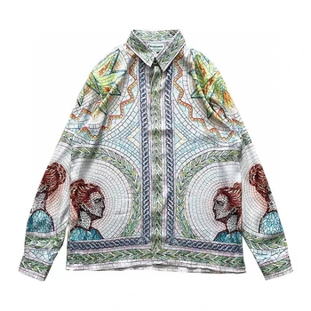 Новая Рубашка casablanca Для мужчин и женщин 1:1 kanye с фрагментированным портретным принтом, шелковые рубашки для пляжа на гавайях, тренажерный зал