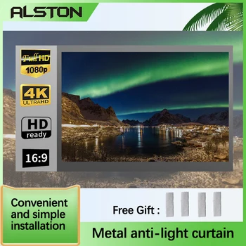 ALSTON Удобная складная металлическая шторка для защиты от света, 100-дюймовый домашний проектор с подсветкой 4K HD, киноэкран с волшебной наклейкой