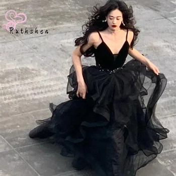 Элегантное черное вечернее платье с оборками для женщин, выпускные платья для официальных мероприятий 2023, Vestidos