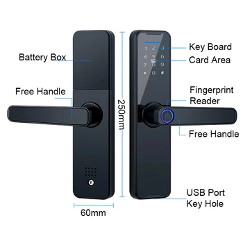 Биометрический Дверной замок с отпечатками пальцев WF-H6 Black Smart Lock Tuya App BLE Дистанционная Разблокировка Замка Без ключа Электронный Дверной Замок RFID-карта 1