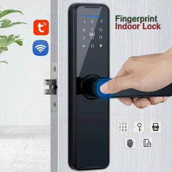 Биометрический Дверной замок с отпечатками пальцев WF-H6 Black Smart Lock Tuya App BLE Дистанционная Разблокировка Замка Без ключа Электронный Дверной Замок RFID-карта 5