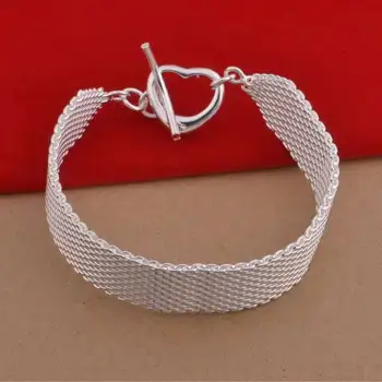 Красивые сетчатые браслеты из стерлингового серебра 925 пробы с застежкой в виде сердца, подходящие для свадьбы, женская цепочка, очаровательные модные украшения шириной 16 мм