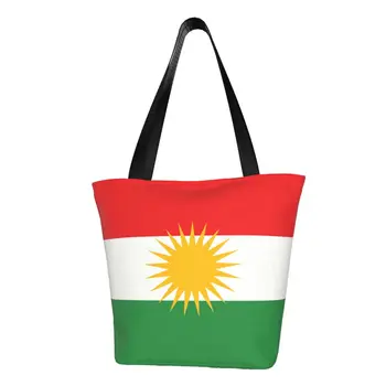 Сумка для покупок с флагом Курдистана из вторичной переработки, женская холщовая сумка через плечо, моющиеся сумки для покупок в продуктовых магазинах. 0