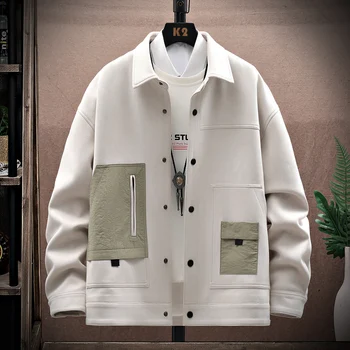 Мужская весенняя куртка из искусственной замши, пальто с множеством карманов, модный брендовый стиль, воротник-стойка, повседневная уличная куртка Harajuku