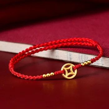Модные красные веревки, медные монеты, браслеты на удачу для женщин, мужчин, регулируемые по размеру браслеты ручной работы, ювелирные изделия