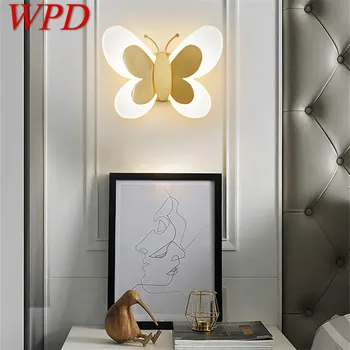 WPD, Прикроватное освещение с золотой медной бабочкой, 3 цвета, реалистичный креативный настенный светильник для домашнего декора гостиной