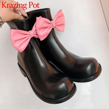 Krazing Pot Из коровьей кожи с круглым носком на низком каблуке без каблука с ботинками 