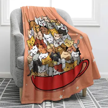 Милое одеяло с мультяшным котом Kawaii Kitten Фланелевое Легкое Теплое Плюшевое покрывало Супер Мягкое Детское покрывало для взрослых Дорожный коврик