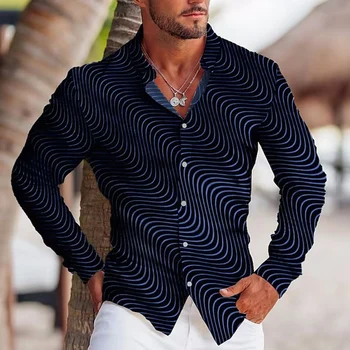 Новые осенние модные рубашки для мужчин, повседневная рубашка оверсайз, топ с длинными рукавами и пуговицами, мужская одежда, пляжный кардиган, блузка