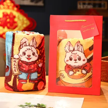 Талисман Года Кролика в 2023 году в Китае-Шикарное одеяло с принтом ветрового кролика, Зимнее фланелевое одеяло с ворсом, фирменный подарок