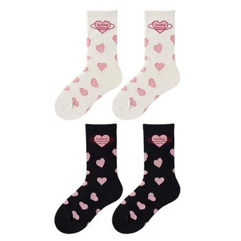 Женские носки Sweet Love Heart Crew, чулочно-носочные изделия в рубчик в стиле харадзюку 0