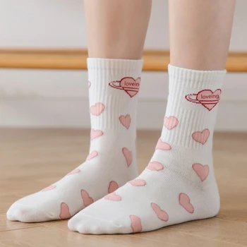 Женские носки Sweet Love Heart Crew, чулочно-носочные изделия в рубчик в стиле харадзюку 2