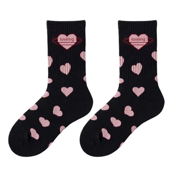 Женские носки Sweet Love Heart Crew, чулочно-носочные изделия в рубчик в стиле харадзюку 3