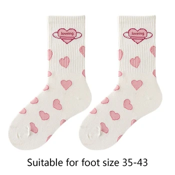Женские носки Sweet Love Heart Crew, чулочно-носочные изделия в рубчик в стиле харадзюку 5