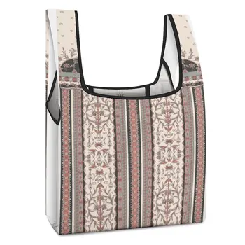 Водонепроницаемая складная сумка с двойным ремешком с индивидуальной печатью, сумка-тоут в этническом ретро-стиле, повседневная Женская продуктовая сумка с индивидуальным рисунком