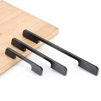 Фурнитура Мебельная ручка из черного алюминия, ручки для шкафов в американском стиле, тяги для кухонных ящиков