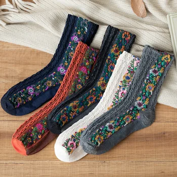 Женские носки из хлопка Euramerican National Wind Flowers, осенне-зимние женские носки, теплые и милые, новые модные Горячие носки 2020 года