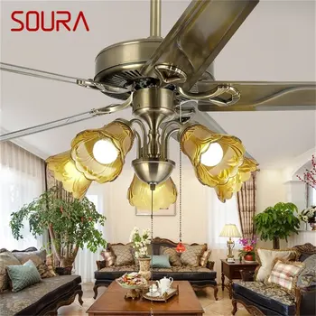 Классический Потолочный вентилятор SOURA, Большая 52-дюймовая современная лампа с дистанционным управлением LED для домашней гостиной