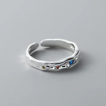 Кольцо с цирконом из стерлингового серебра 925 пробы неправильной расцветки для женщин и девушек Изысканное регулируемое кольцо для свадьбы, помолвки, роскошные ювелирные изделия