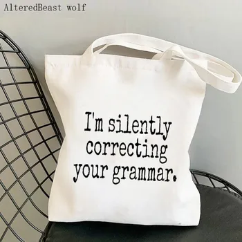 Женская сумка для покупок, бесшумно исправляющая грамматику, сумка для покупок, холщовая сумка для покупок, женская сумка-тоут, женская сумка через плечо