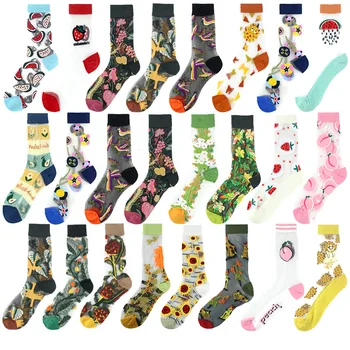 Весенне-летние женские носки с тонкой средней трубкой, модные носки в европейском и американском стиле, чулки с цветочным рисунком 
