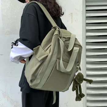 Новая однотонная женская водонепроницаемая нейлоновая простая сумка для девочки-подростка, дорожная сумка через плечо, школьный рюкзак