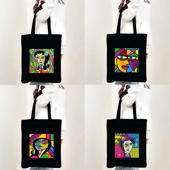Настраиваемая Абстрактная Женская холщовая сумка для покупок, сумка для покупок через плечо 0