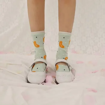 Женские носки Нишевые Harajuku с клубникой и апельсином, Весенние женские носки в элегантном стиле, Ультратонкие, прозрачные, Миловидные 3