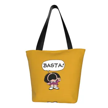 Сумка для покупок Mafalda Basta с забавным принтом, прочная холщовая сумка-шоппер Quino Argentina с мультяшным рисунком