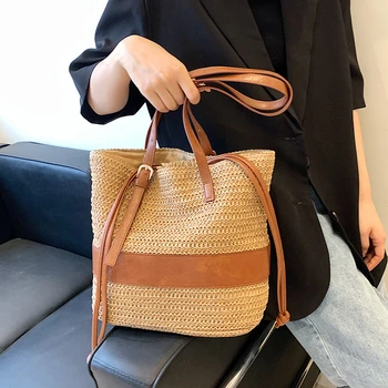 Женская сумка для отдыха, летняя дорожная пляжная сумка через плечо, женская сумка-тоут с верхней ручкой большой емкости, женская соломенная сумка в богемном стиле