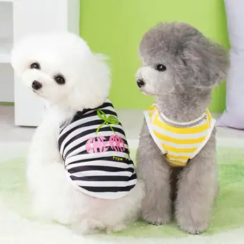 Рубашка для собак с рисунком в полоску из полиэстера, пуловер для двуногих щенков без рукавов, Быстросохнущий моющийся жилет для кошек, товары для домашних животных