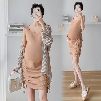 6029 # Летнее платье с разрезом по бокам, супер эластичное хлопковое платье для беременных, стильная Сексуальная Горячая одежда А-силуэта для беременных.
