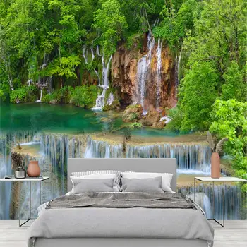 Индивидуальная фреска с водопадом и лотосом, Красивый природный пейзаж, лес, водные украшения, живопись, украшение дома, дерево, 3D обои