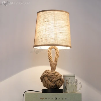 Европейская современная креативная настольная лампа из пеньковой веревки, Тканевая настольная лампа для гостиной, прикроватной тумбочки в спальне, осветительных приборов для детской комнаты