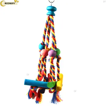 Игрушка для жевания попугая с крючком Разноцветные Деревянные бусины Веревочки Натуральные блоки Разрывающие игрушки для маленьких Средних птиц Мини Ара